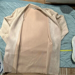 ZARA CÁRDIGAN WOMENS BASIC SMALL SUEDE LEATHER BAIGE COLOR FRONT POCKETS GOOD
CO
